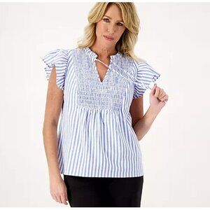 Candace Cameron Bure Blue and White Striped Top